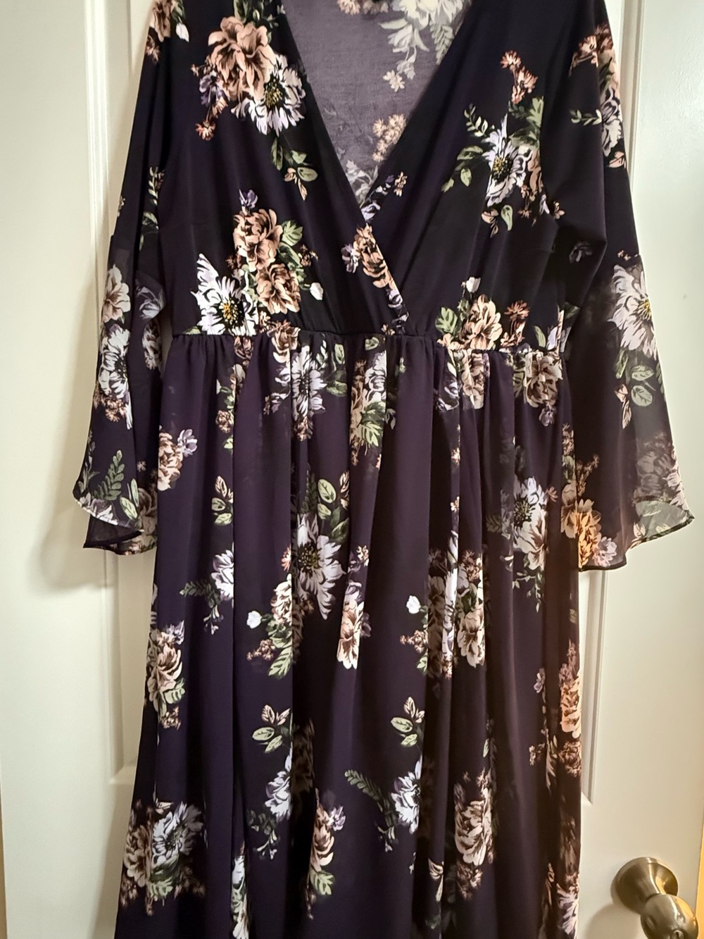 Torrid Size 1 Deep Plum Floral Chiffon Faux Wrap Midi Dress NWOT